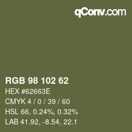 Color code: RGB 98 102 62 | qconv.com