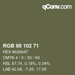 Color code: RGB 98 102 71 | qconv.com