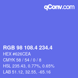 カラーコード: RGB 98 108.4 234.4 | qconv.com