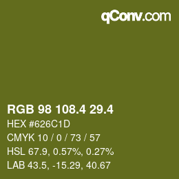 カラーコード: RGB 98 108.4 29.4 | qconv.com