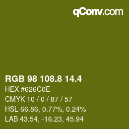 カラーコード: RGB 98 108.8 14.4 | qconv.com