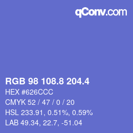 カラーコード: RGB 98 108.8 204.4 | qconv.com