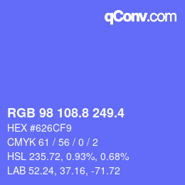 カラーコード: RGB 98 108.8 249.4 | qconv.com