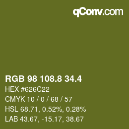 カラーコード: RGB 98 108.8 34.4 | qconv.com