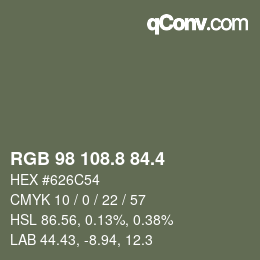 カラーコード: RGB 98 108.8 84.4 | qconv.com