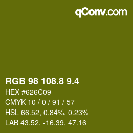 カラーコード: RGB 98 108.8 9.4 | qconv.com