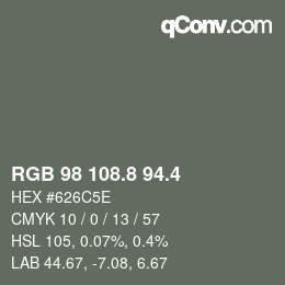 カラーコード: RGB 98 108.8 94.4 | qconv.com
