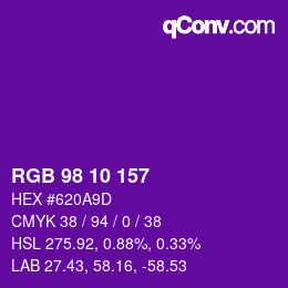 Color code: RGB 98 10 157 | qconv.com