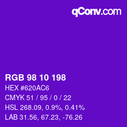 Color code: RGB 98 10 198 | qconv.com