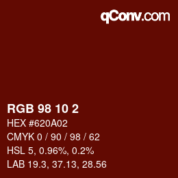 Color code: RGB 98 10 2 | qconv.com
