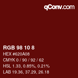 Color code: RGB 98 10 8 | qconv.com