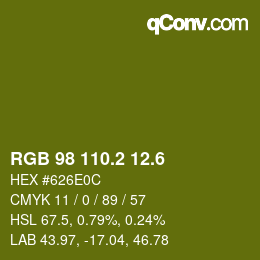 カラーコード: RGB 98 110.2 12.6 | qconv.com