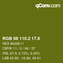 カラーコード: RGB 98 110.2 17.6 | qconv.com