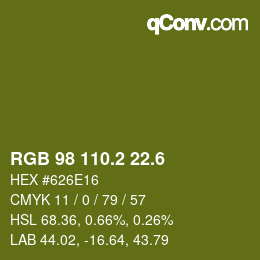 カラーコード: RGB 98 110.2 22.6 | qconv.com