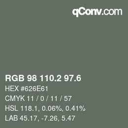 カラーコード: RGB 98 110.2 97.6 | qconv.com