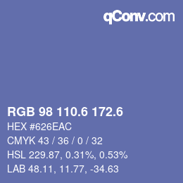 カラーコード: RGB 98 110.6 172.6 | qconv.com