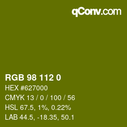 Color code: RGB 98 112 0 | qconv.com