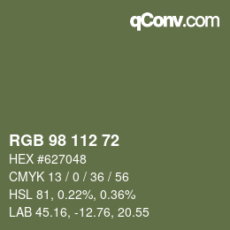 颜色代码: RGB 98 112 72 | qconv.com