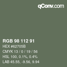 Color code: RGB 98 112 91 | qconv.com