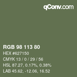 Color code: RGB 98 113 80 | qconv.com