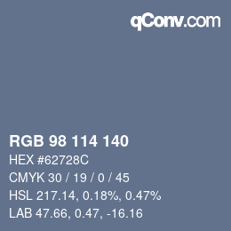 カラーコード: RGB 98 114 140 | qconv.com