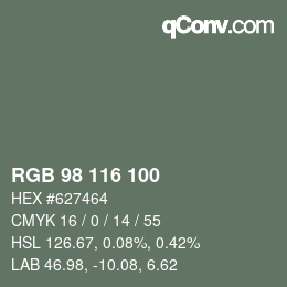 Farbcode: RGB 98 116 100 | qconv.com