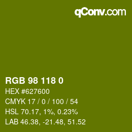 Color code: RGB 98 118 0 | qconv.com
