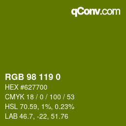 Color code: RGB 98 119 0 | qconv.com