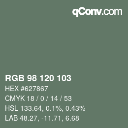 Color code: RGB 98 120 103 | qconv.com