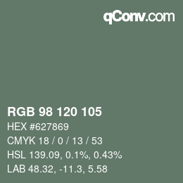 Color code: RGB 98 120 105 | qconv.com