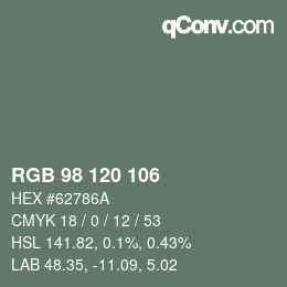 Color code: RGB 98 120 106 | qconv.com