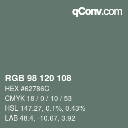 Color code: RGB 98 120 108 | qconv.com