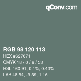 Color code: RGB 98 120 113 | qconv.com