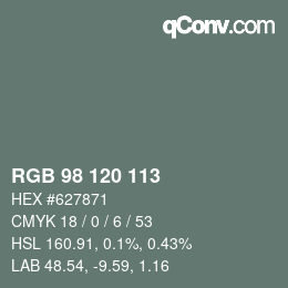 Color code: RGB 98 120 113 | qconv.com