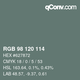 Color code: RGB 98 120 114 | qconv.com