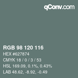 Color code: RGB 98 120 116 | qconv.com