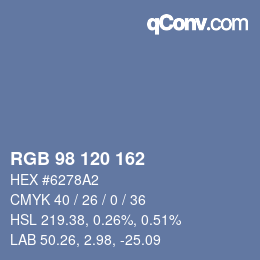 颜色代码: RGB 98 120 162 | qconv.com