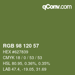 Color code: RGB 98 120 57 | qconv.com