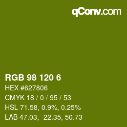 Color code: RGB 98 120 6 | qconv.com
