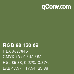 颜色代码: RGB 98 120 69 | qconv.com
