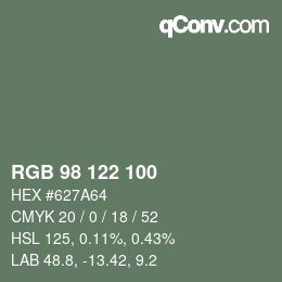 Color code: RGB 98 122 100 | qconv.com