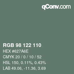 Farbcode: RGB 98 122 110 | qconv.com