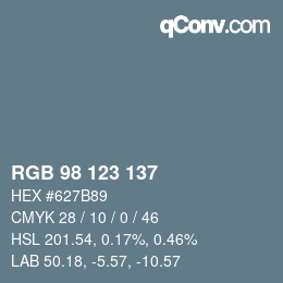 Color code: RGB 98 123 137 | qconv.com