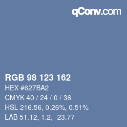 颜色代码: RGB 98 123 162 | qconv.com