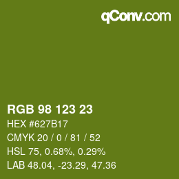 Color code: RGB 98 123 23 | qconv.com