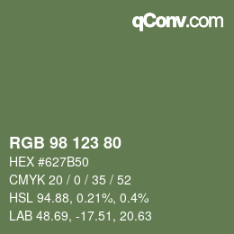 Farbcode: RGB 98 123 80 | qconv.com