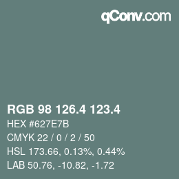 カラーコード: RGB 98 126.4 123.4 | qconv.com
