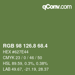 カラーコード: RGB 98 126.8 68.4 | qconv.com