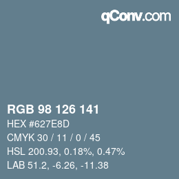Farbcode: RGB 98 126 141 | qconv.com