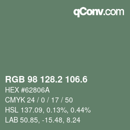 カラーコード: RGB 98 128.2 106.6 | qconv.com